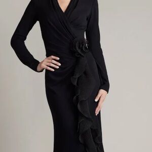 Tadashi Shoji Black Long Sleeve Wrap Sheath Dress